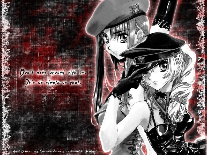 Two Anime Girls in Uniforms — Black, Dramatic, Manga