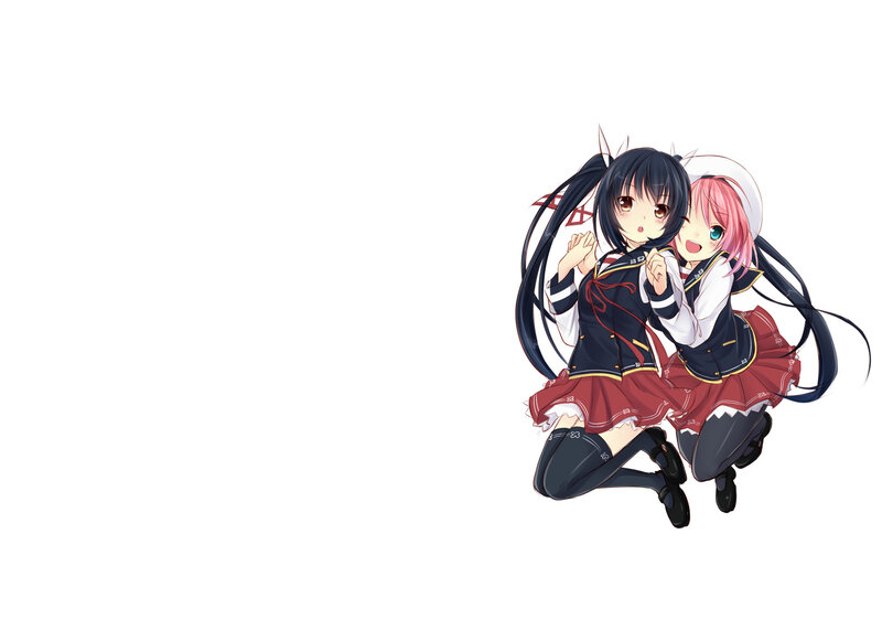 Two Anime Girls in Uniforms — Black, Playful