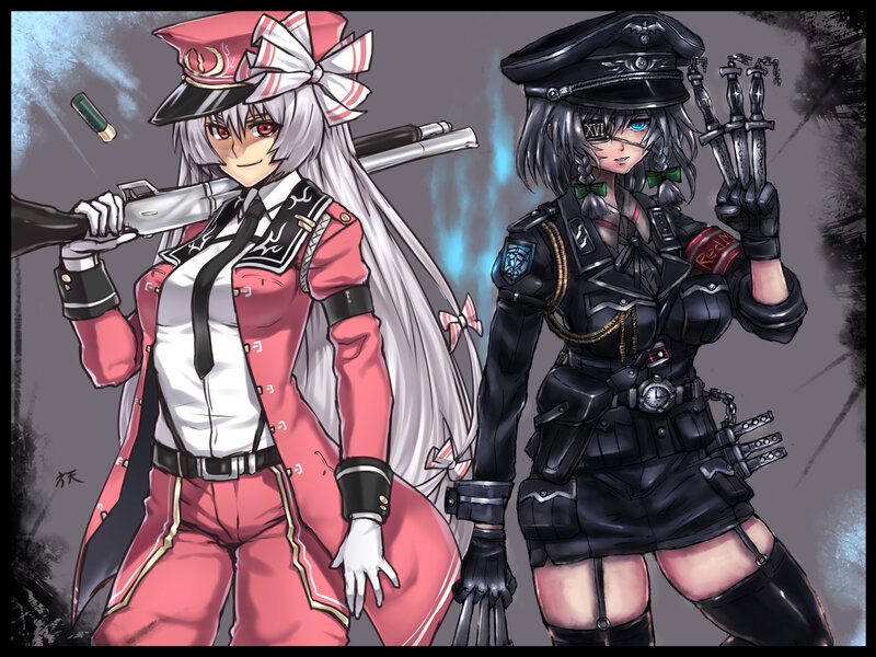 Two Anime Girls in Uniforms — Black