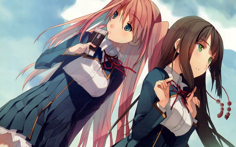 Two Anime Girls in Uniforms — Blue, Calm