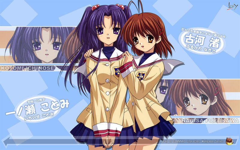Two Anime Girls in Uniforms — Blue, Cheerful, School Uniform, Pigtails
