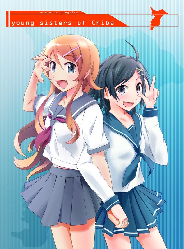 Two Anime Girls in Uniforms — Blue, Cheerful, School Uniform, Sailor Collar