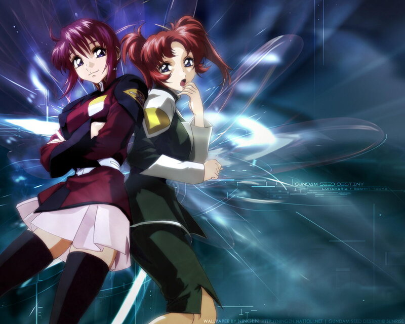 Two Anime Girls in Uniforms — Blue, Dramatic, Energy Effects