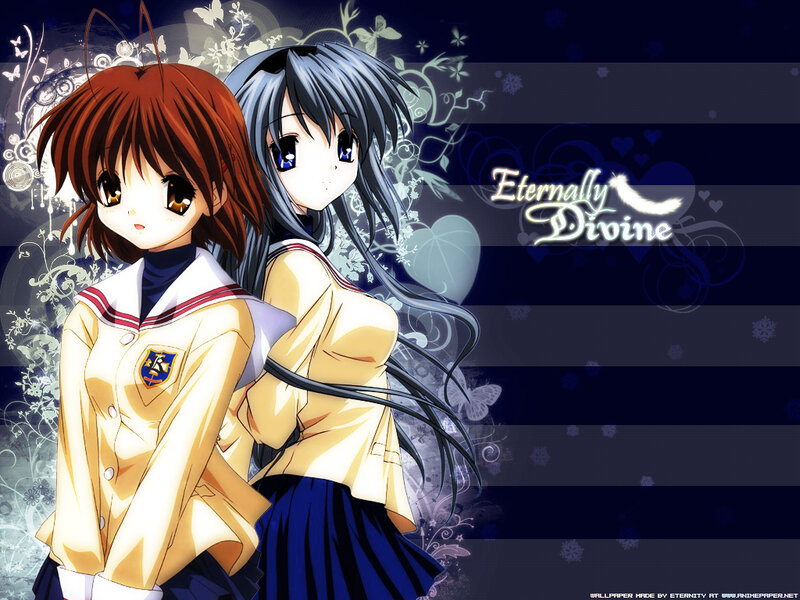Two Anime Girls in Uniforms — Blue, Dreamy