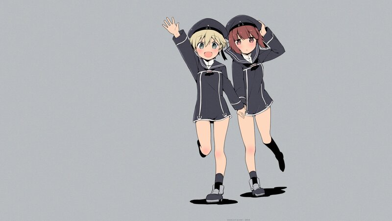 Two Anime Girls in Uniforms — Gray
