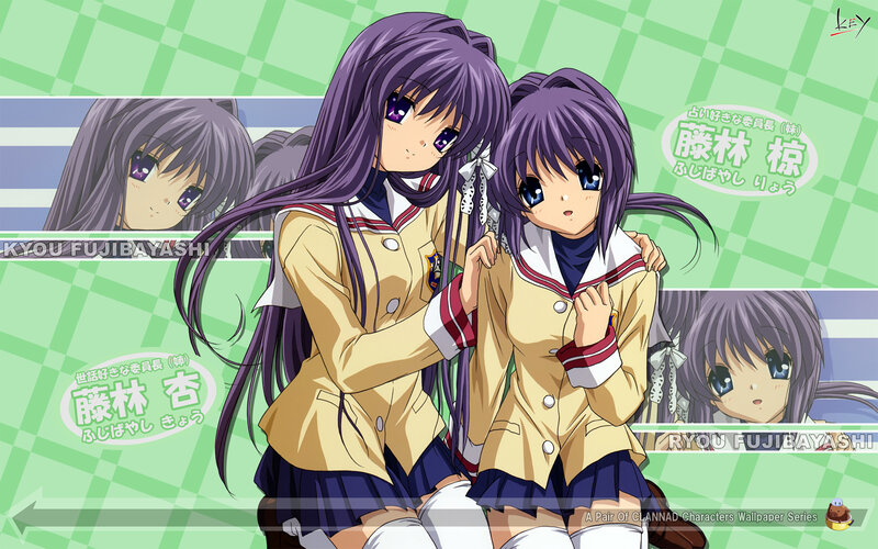 Two Anime Girls in Uniforms — Green