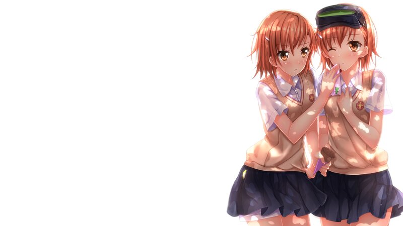 Two Anime Girls in Uniforms — Orange, Cheerful