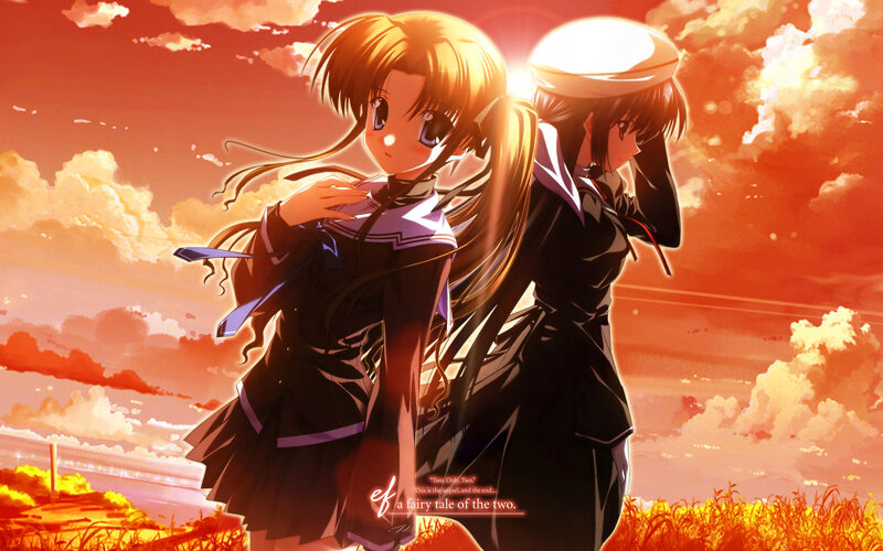 Two Anime Girls in Uniforms — Orange, Dramatic