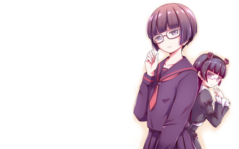 Two Anime Girls in Uniforms — Purple, Calm, Glasses