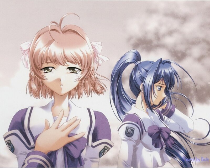 Two Anime Girls in Uniforms — Purple, Calm, School Uniform