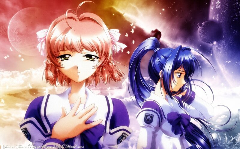 Two Anime Girls in Uniforms — Purple, Dramatic