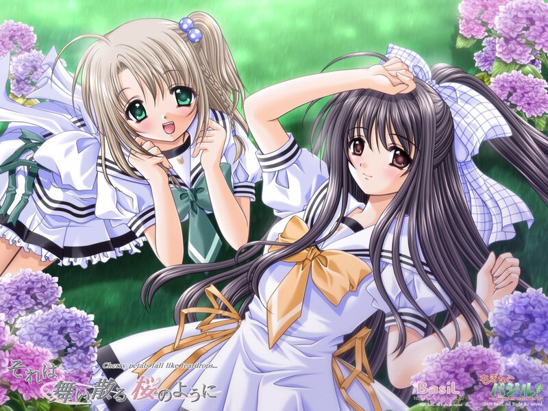 Two Anime Girls in Uniforms — Purple, Peaceful