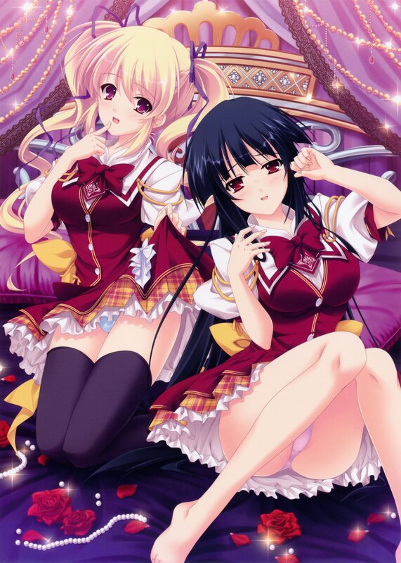 Two Anime Girls in Uniforms — Purple, Playful, Night