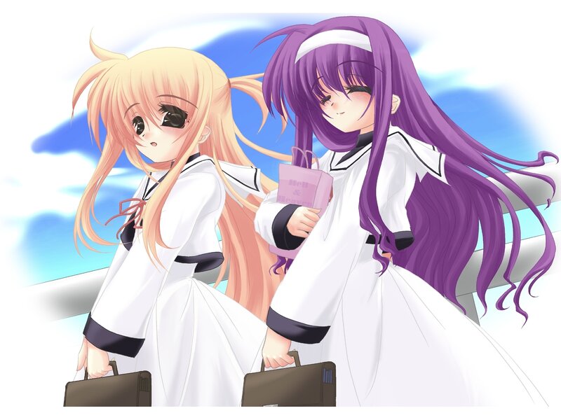 Two Anime Girls in Uniforms — White, Calm, Afternoon, School Uniform