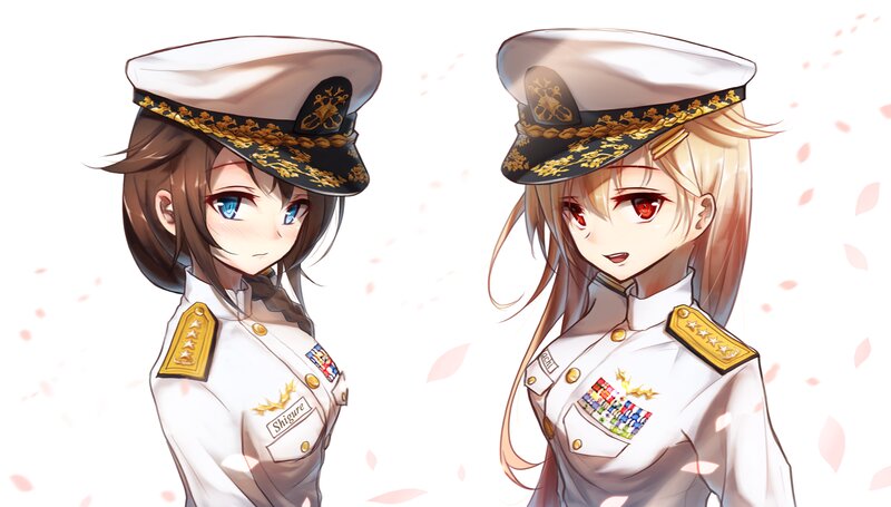 Two Anime Girls in Uniforms — White, Calm, Spring