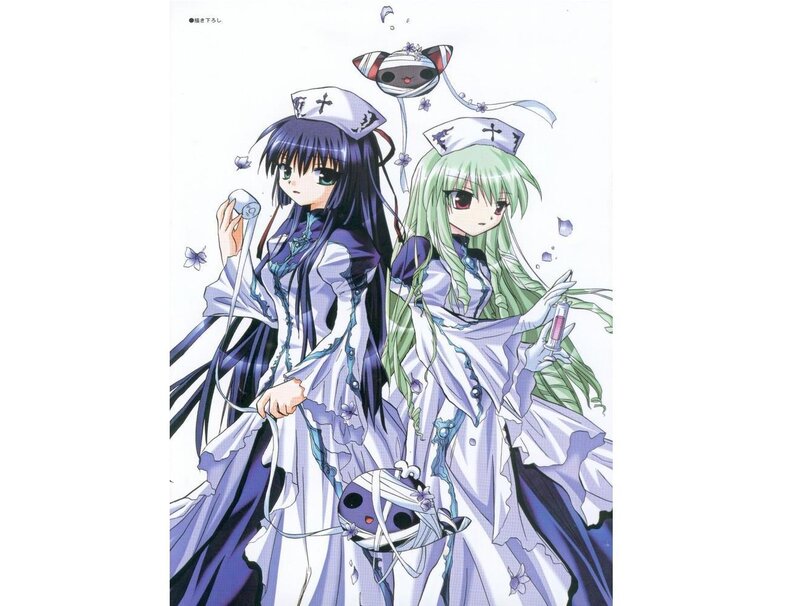 Two Anime Girls in Uniforms — White, Calm
