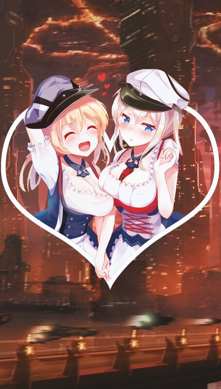 Two Anime Girls in Uniforms — White, Dramatic, Night