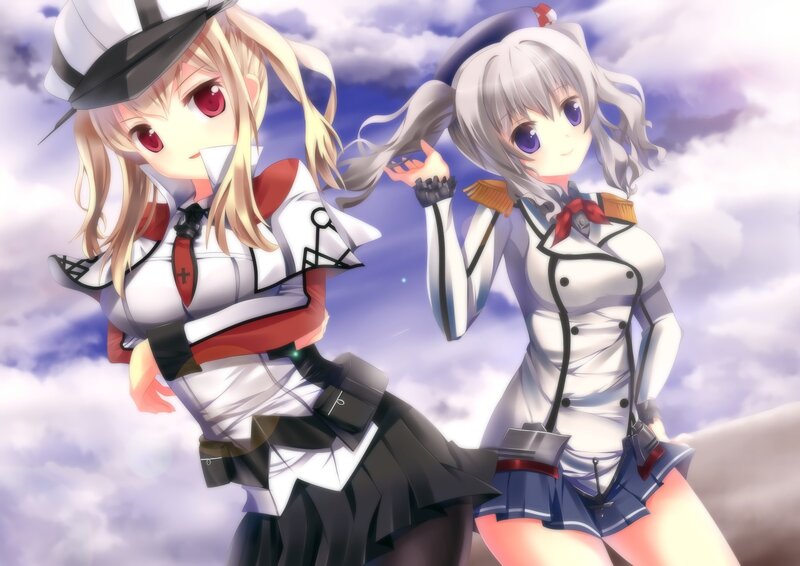 Two Anime Girls in Uniforms — White, Dramatic