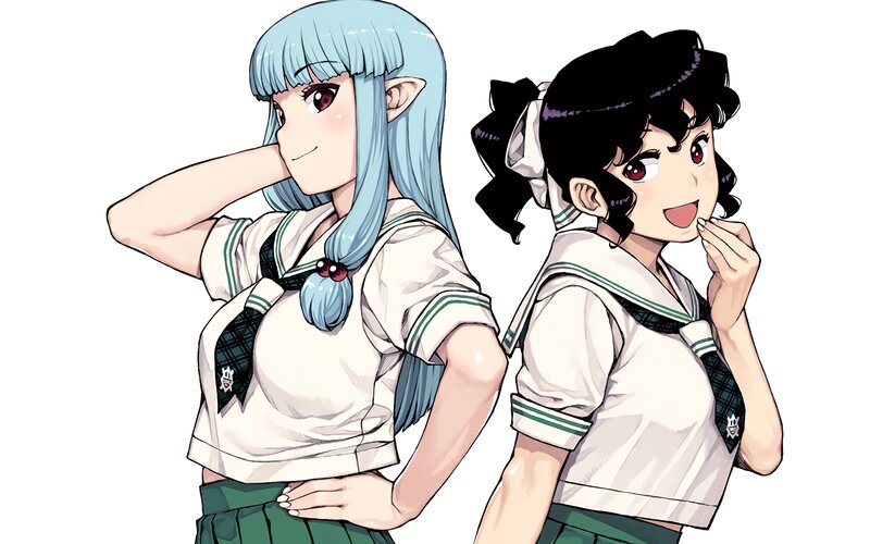 Two Anime Girls in Uniforms — White, Playful, Manga, School Uniform
