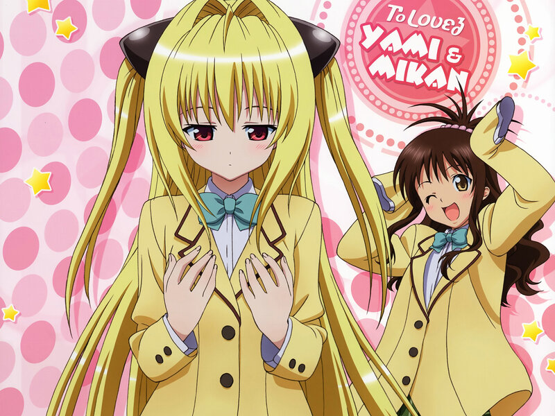 Two Anime Girls in Uniforms — Yellow, Cheerful