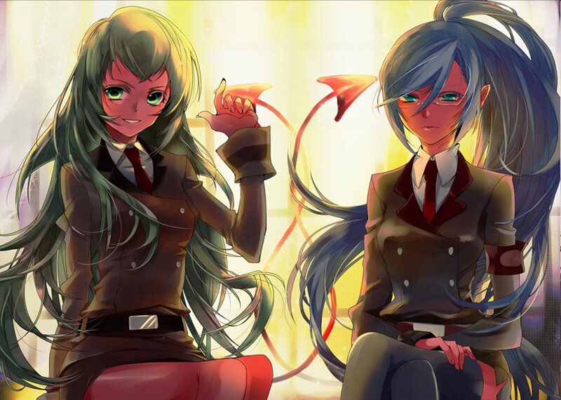Two Anime Girls in Uniforms — Yellow, Dramatic