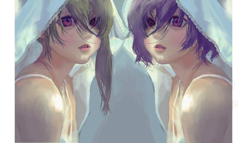 two anime girls in veils