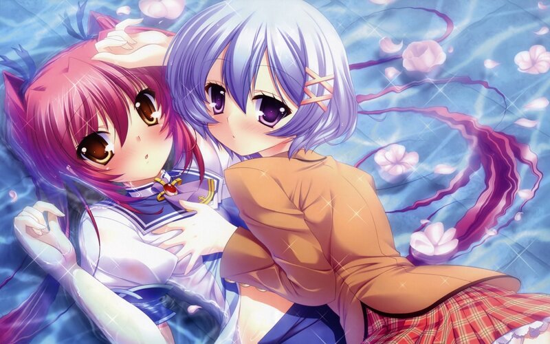 Two anime girls in water