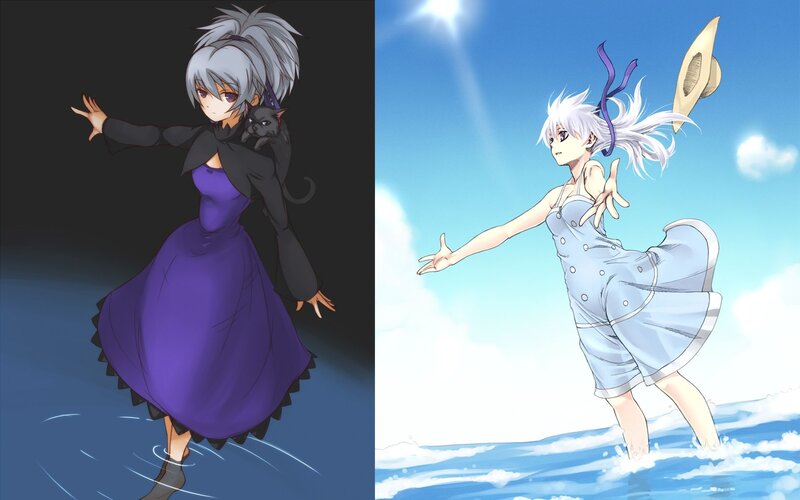 two anime girls in water