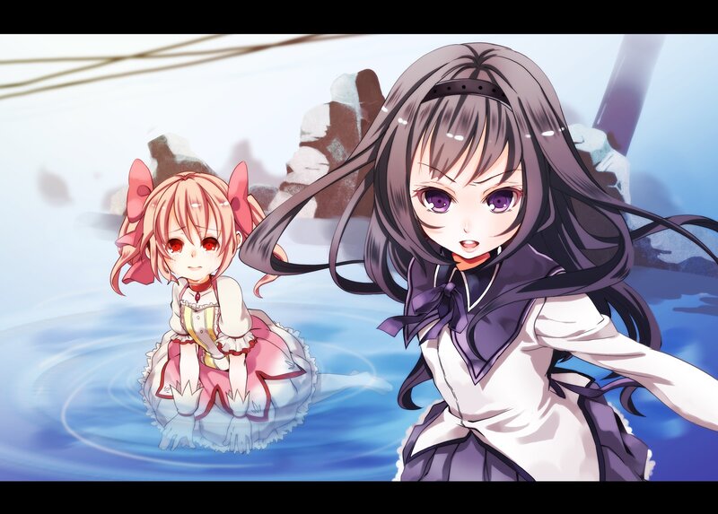 Two anime girls in water
