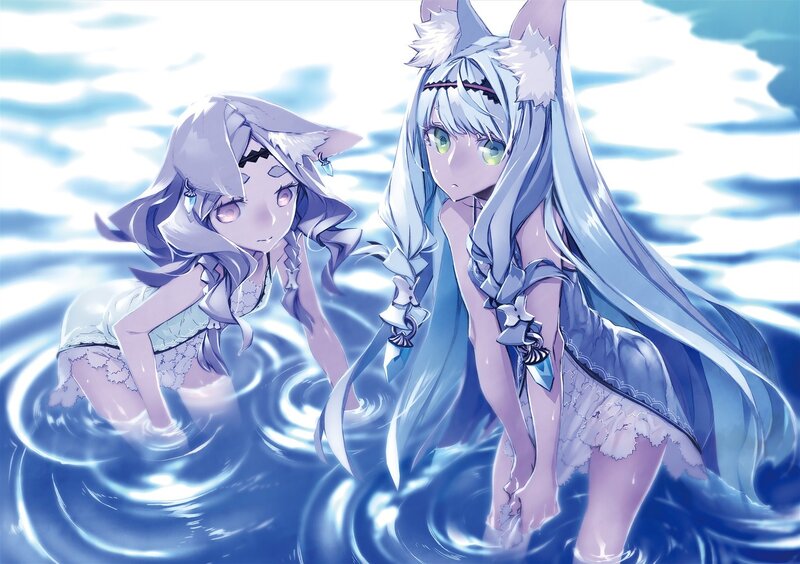Two Anime Girls in Water — Blue, Serene