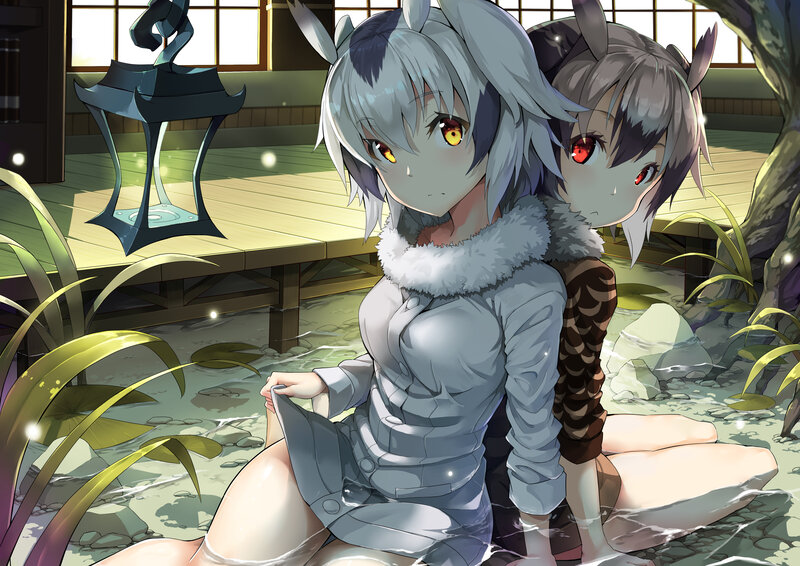 Two Anime Girls in Water — Gray