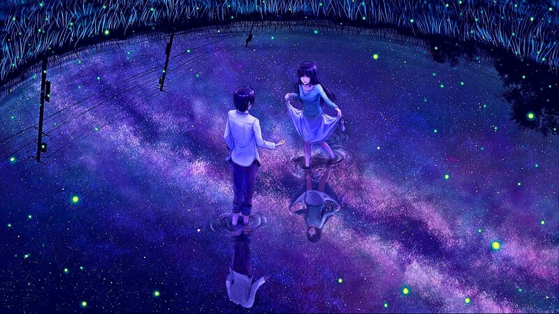 Two Anime Girls in Water — Purple
