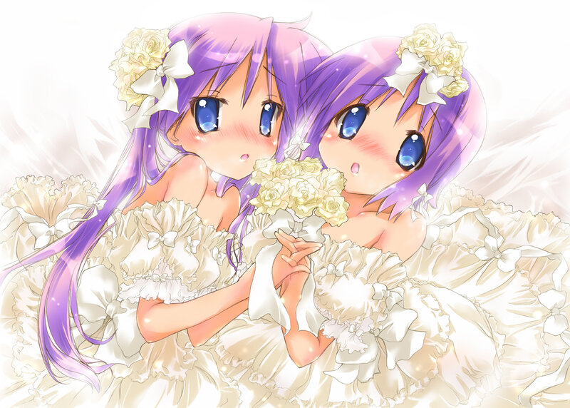 Two Anime Girls in Wedding Dresses — White
