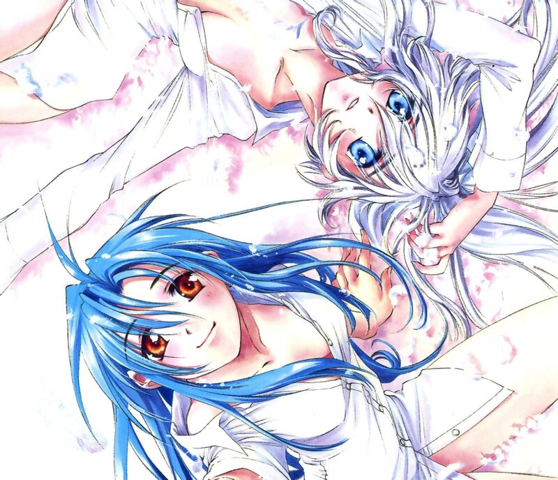 Two anime girls in white clothes
