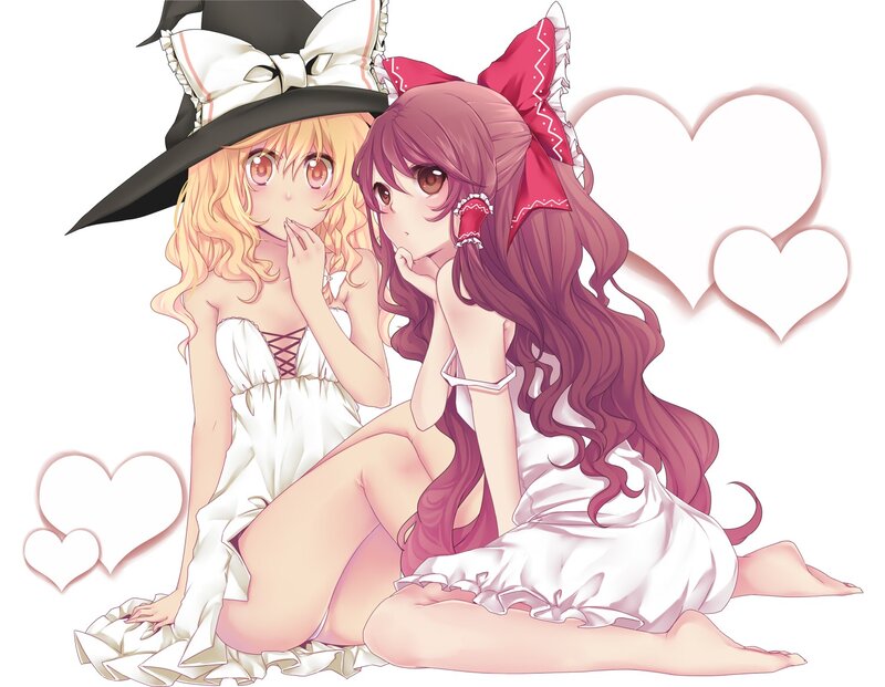 Two anime girls in white dresses