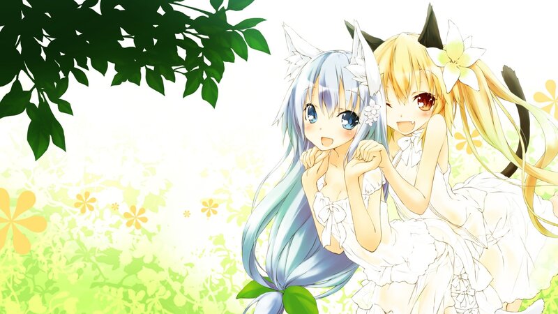 two anime girls in white dresses