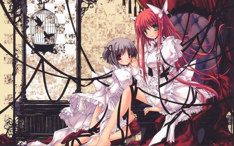 Two anime girls in white dresses