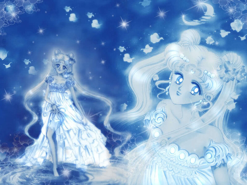 Two Anime Girls in White Dresses — Blue