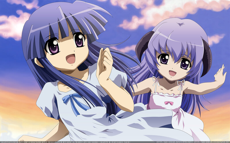 Two anime girls in white dresses