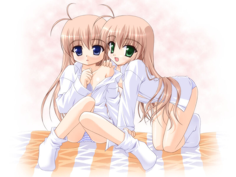 Two anime girls in white shirts
