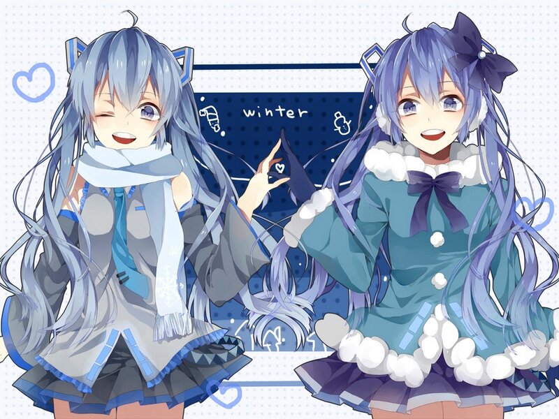 Two Anime Girls in Winter — Blue, Cheerful