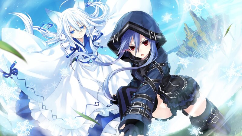 Two Anime Girls in Winter — Blue, Dramatic, Snowflakes