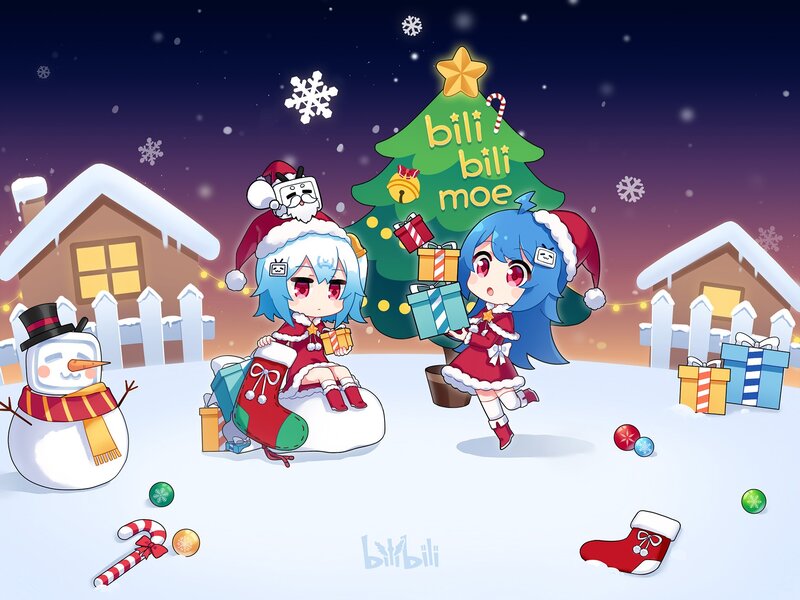 Two Anime Girls in Winter — Blue, Festive, Night