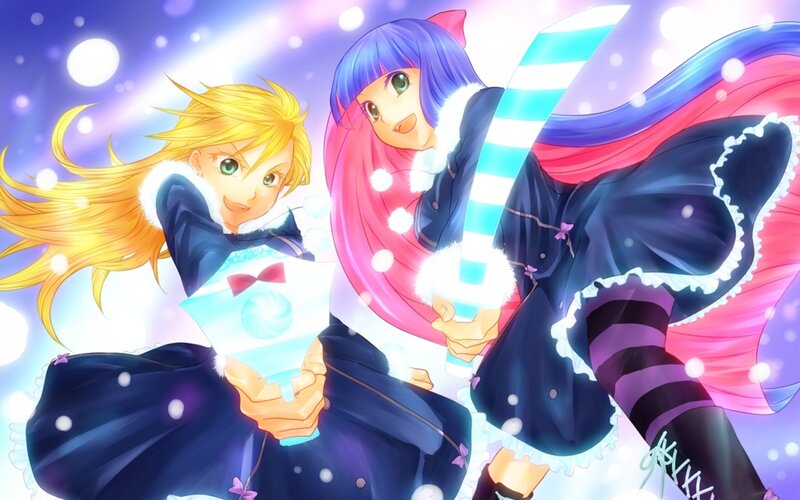 Two Anime Girls in Winter — Blue, Festive