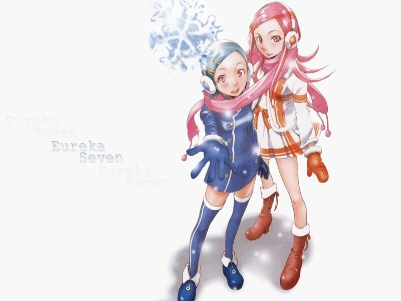 Two Anime Girls in Winter — Blue, Playful, Headphones