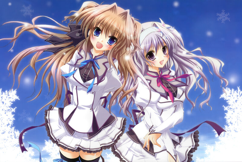 Two Anime Girls in Winter — Blue, Playful