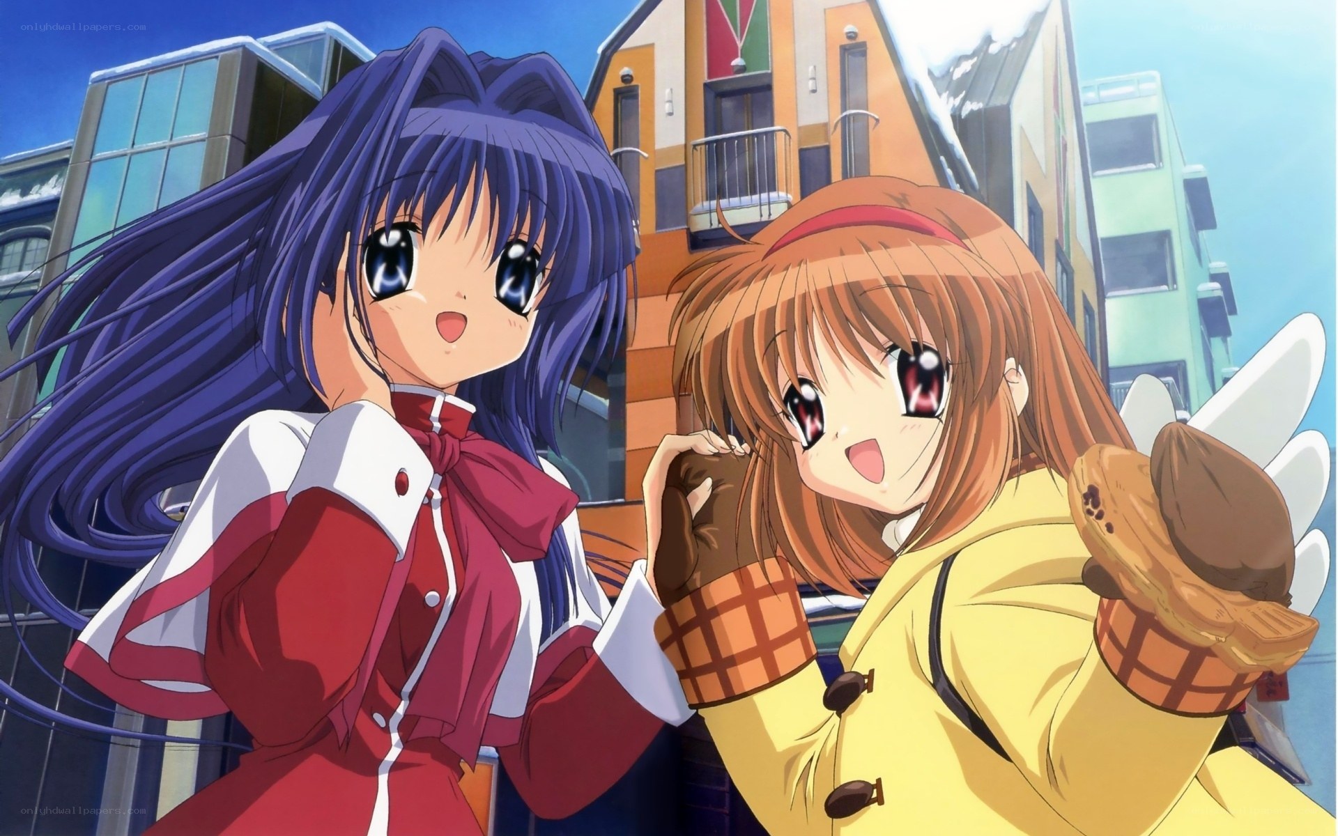 Two anime girls in winter clothes