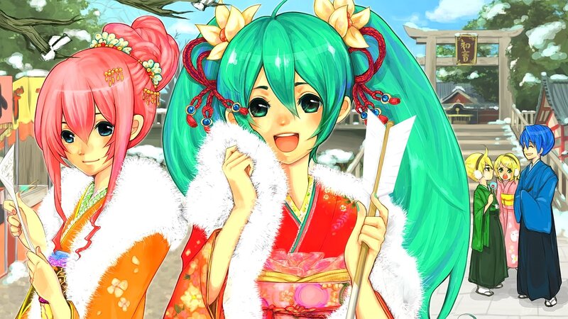 Two Anime Girls in Winter — Green, Festive