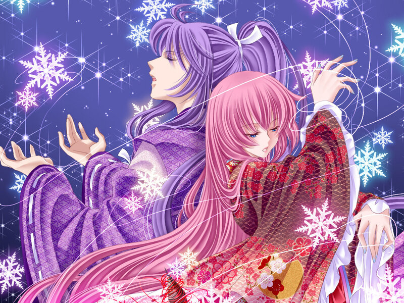 Two anime girls in winter kimono
