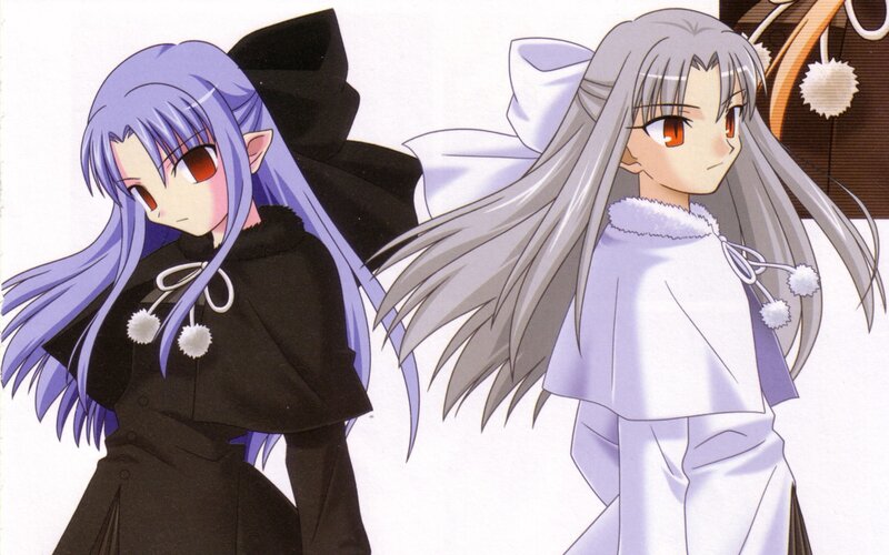 two anime girls in winter outfits